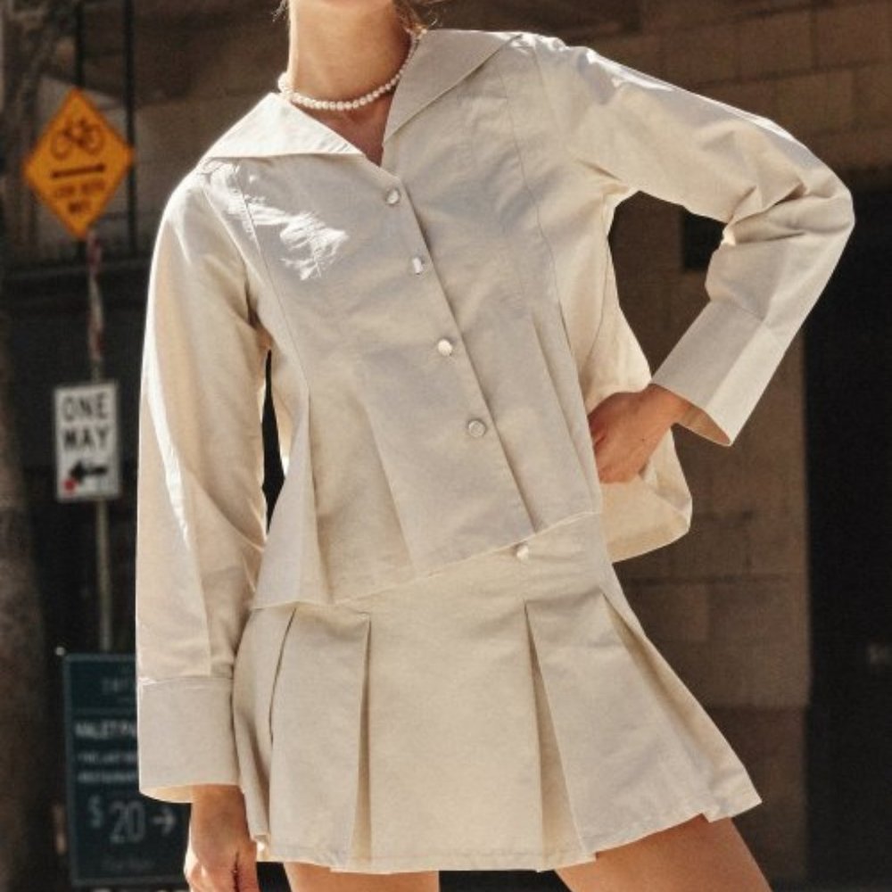 Sailor Pleated Blouse - Ivory (Small)